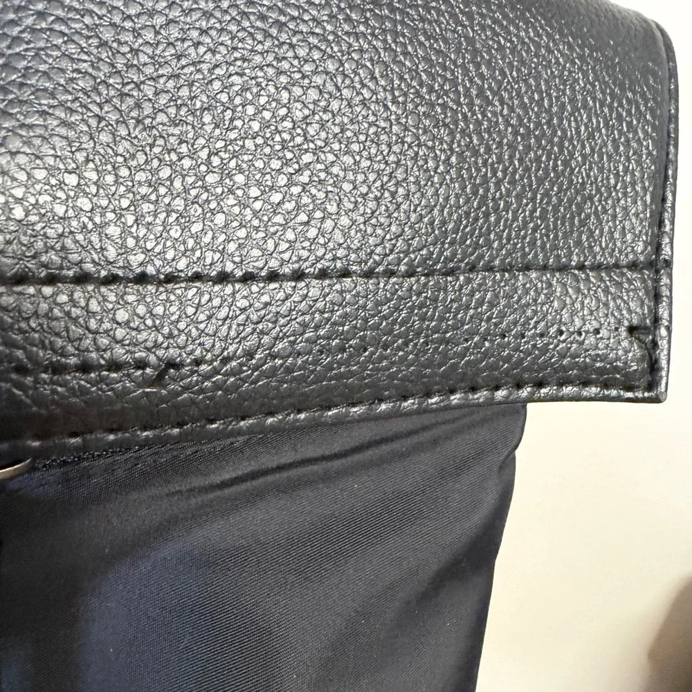 Botkier New York Trigger Black Nylon Leather Flap Backpack Logo Straps NEW
